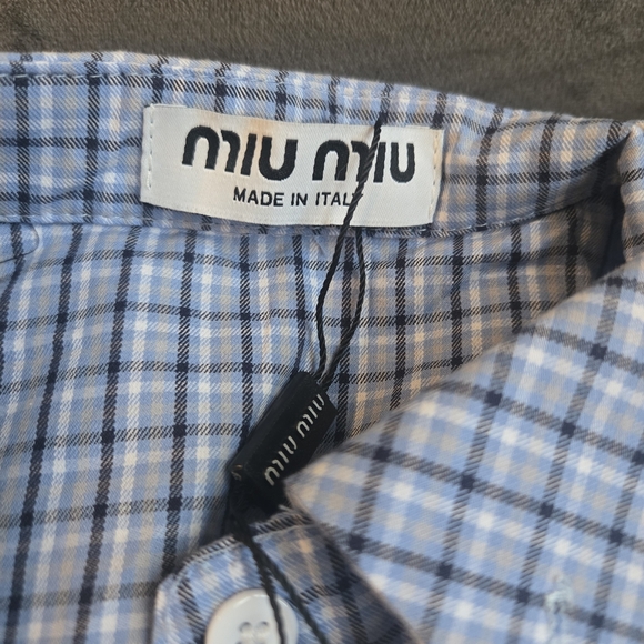 Miu Miu Blue Plaid Button-Up Shirt - Picture 7 of 11
